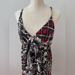 Jams World Empire Waist strappy Mini Dress Black White Red Floral Hawaiian sz XL